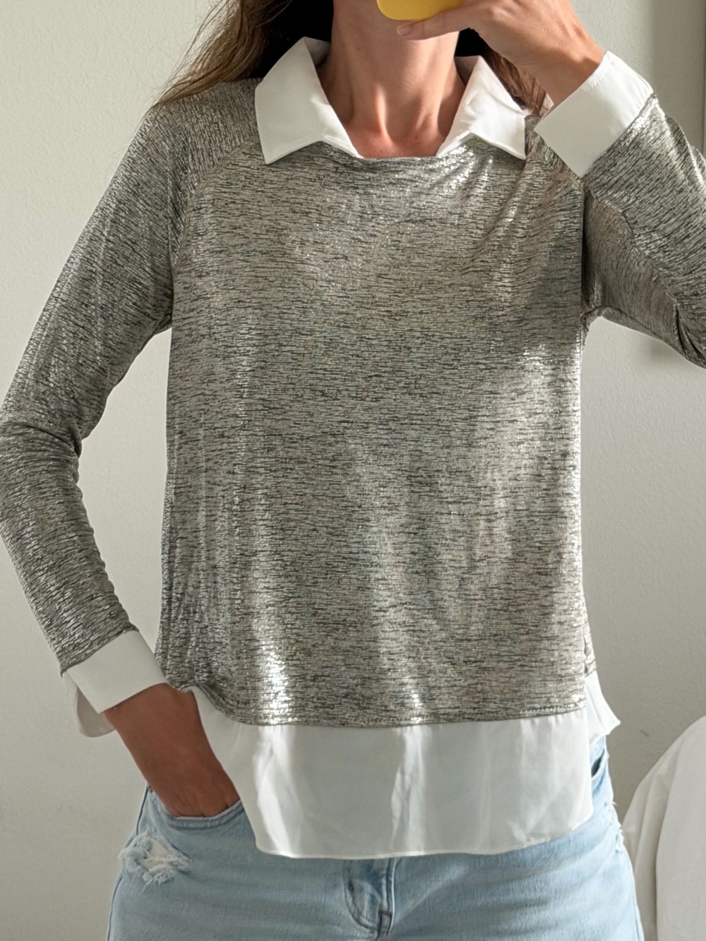 Kim & Cami Black, White and Heather Gray Layered Knit Top